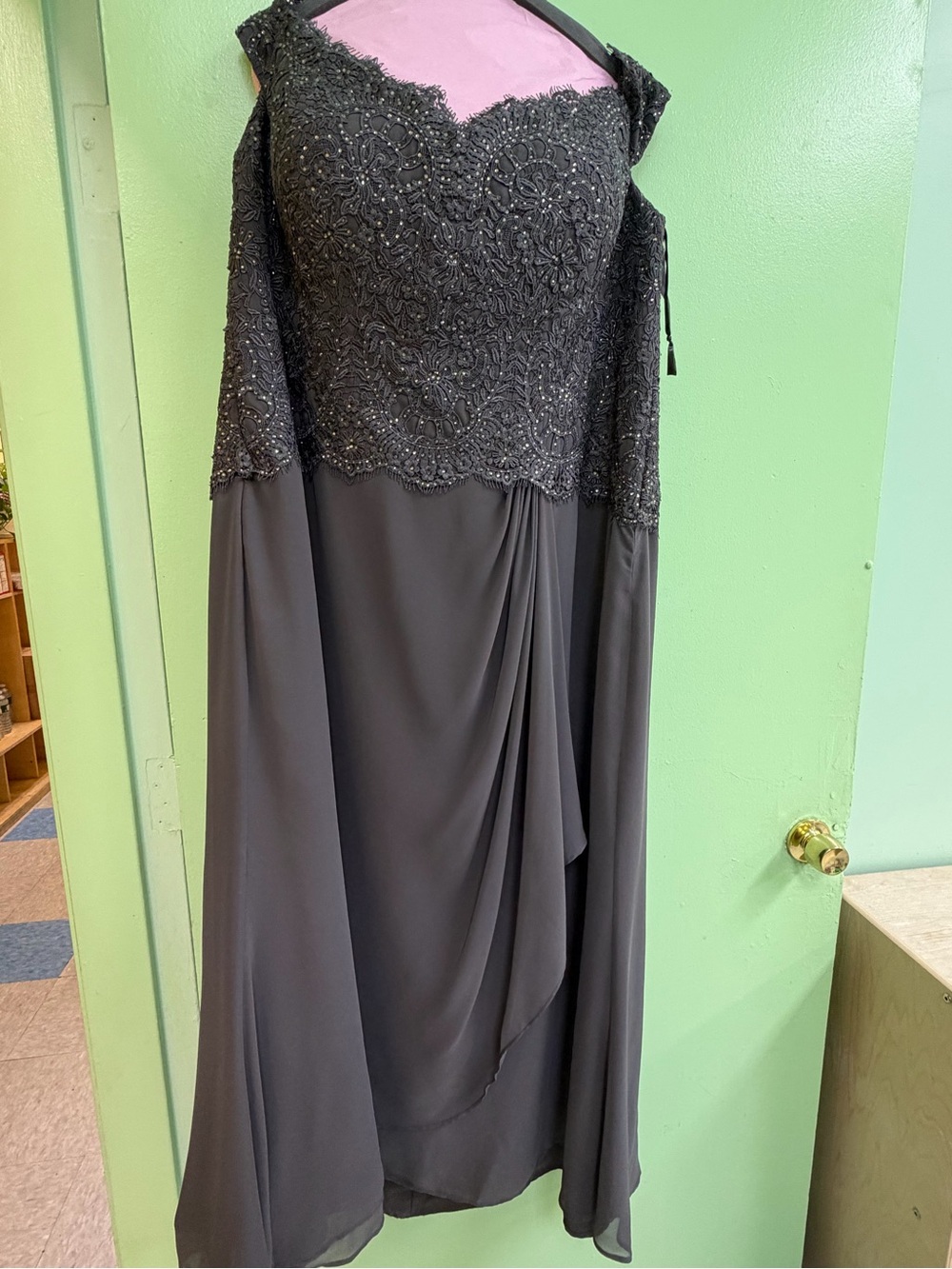Mon Cheri Black Lace-Trim Evening Dress